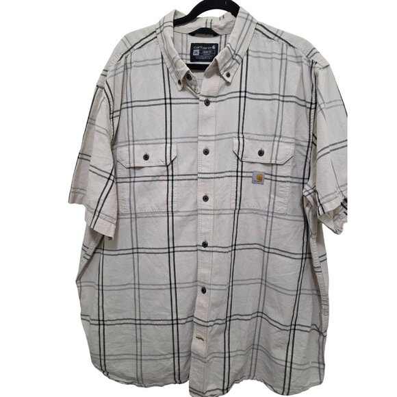 Carhartt Plus Sizes Men's Short-Sleeve Plaid Button-Up Shirt Beige & Gray Cotton - Picture 1 of 8
